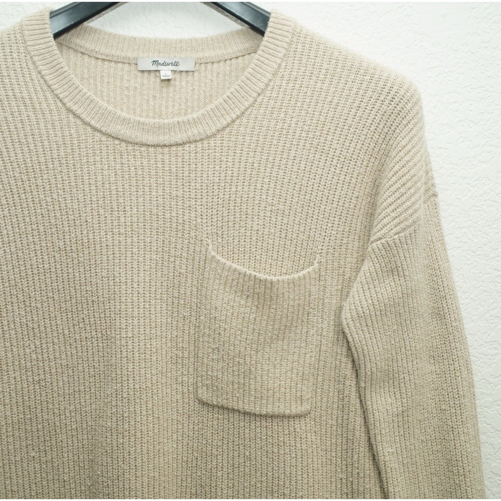 Madewell Women's Sweater Size Large Thompson Pocket Knit Pullover Cream White - Picture 3 of 8